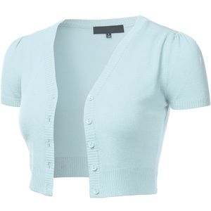 Button Down Short Sleeve Cropped Cartigan